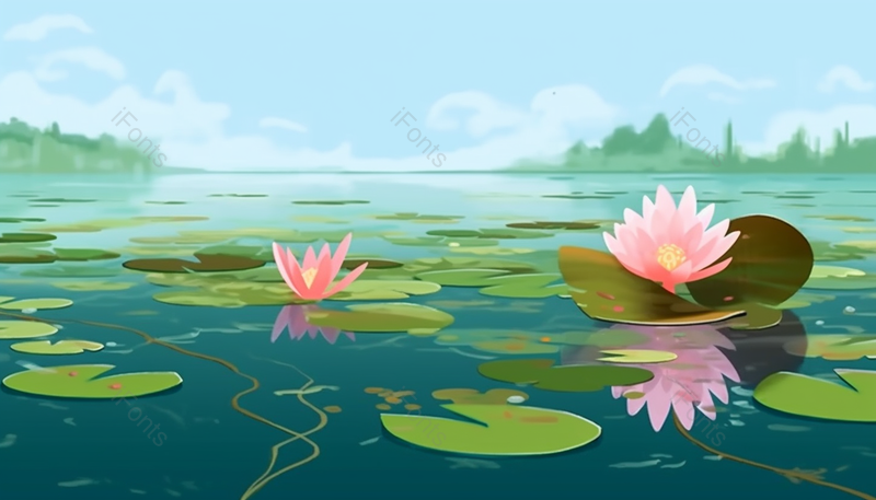 唯美夏至荷塘的荷花插画背景,插画/手绘图,插画/手绘图库,插画/手绘图下载,插画/手绘